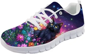 Forchrinse Orange Cat on Bookshelf Print Tennis Sneakers Women's Cute Shoes Lightweight Athletic Sport Running Shoes