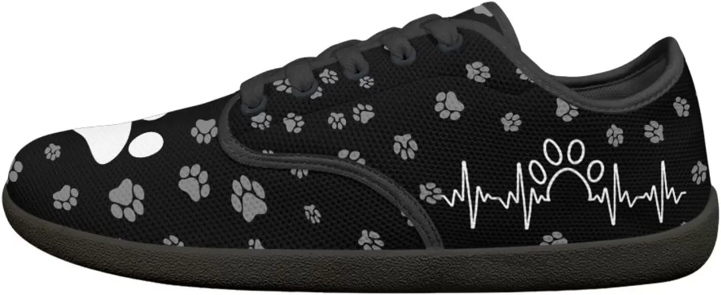 Forchrinse White Dog Paw Print Womens and Men Barefoot Shoes Low Top Wide Toe Minimalist Sneakers Breathable Trainer Walking Shoes