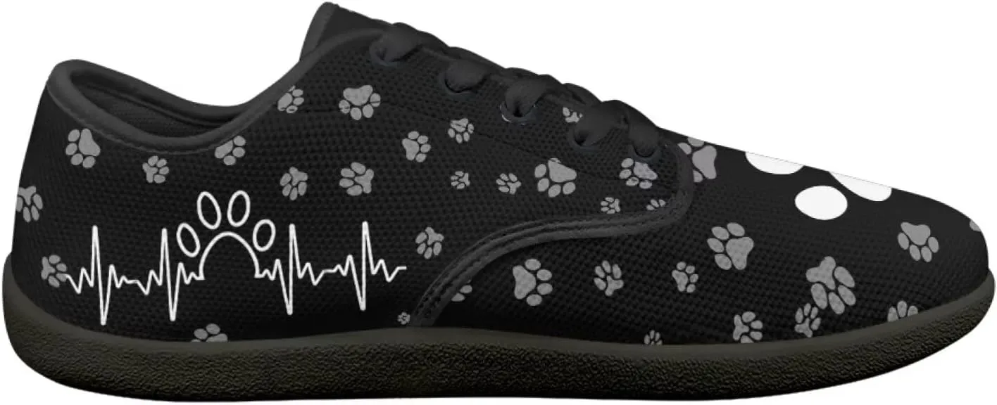 Forchrinse White Dog Paw Print Womens and Men Barefoot Shoes Low Top Wide Toe Minimalist Sneakers Breathable Trainer Walking Shoes