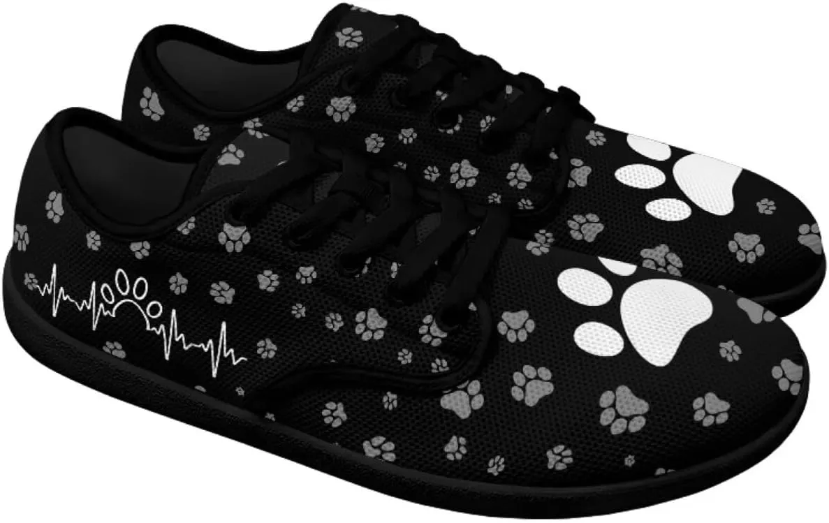 Forchrinse White Dog Paw Print Womens and Men Barefoot Shoes Low Top Wide Toe Minimalist Sneakers Breathable Trainer Walking Shoes
