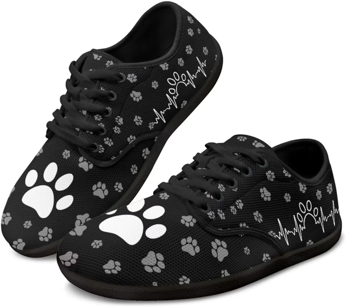 Forchrinse White Dog Paw Print Womens and Men Barefoot Shoes Low Top Wide Toe Minimalist Sneakers Breathable Trainer Walking Shoes