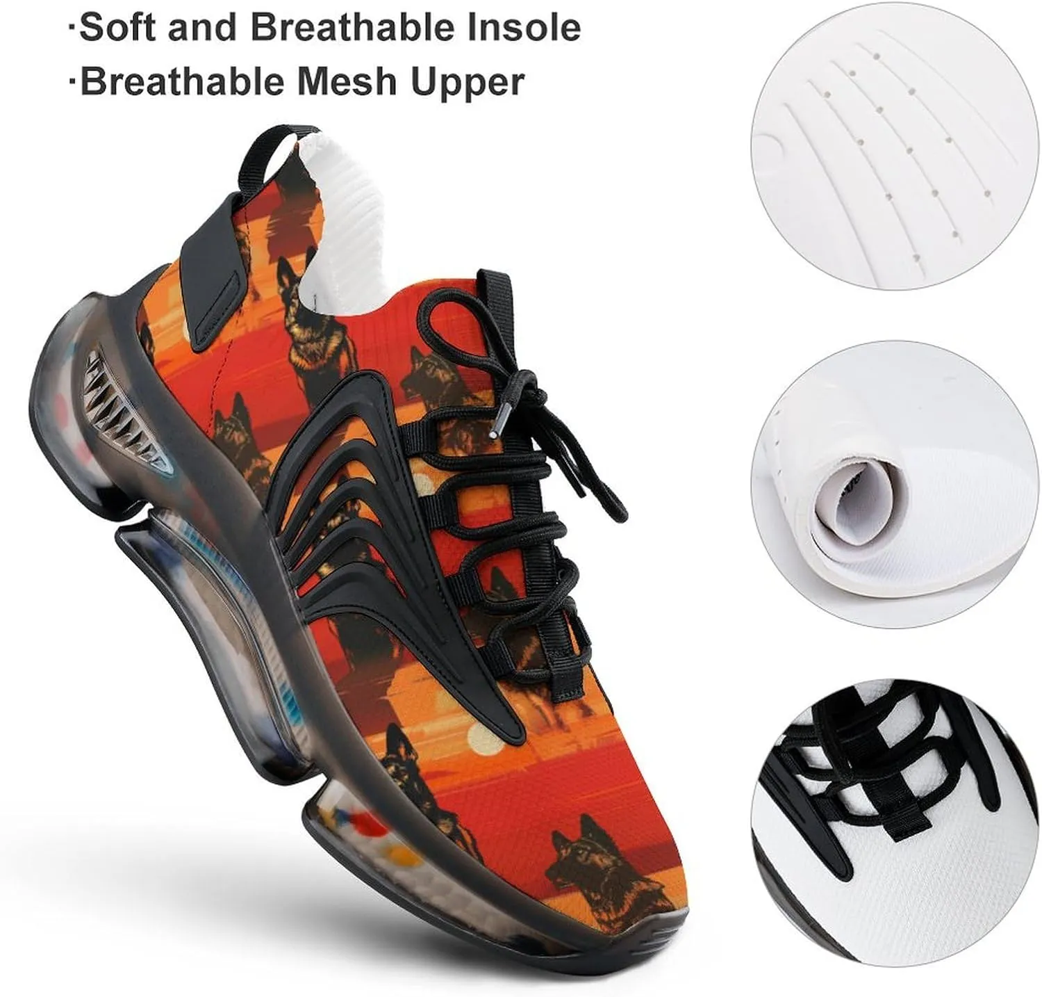 German Shepherd in Sunset Men's Running Shoes Lightweight Walking Shoe Breathable Sneaker