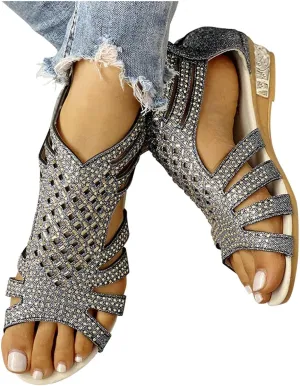Gibobby Womens Espadrilles Sandals Flats,Women's Platform Sandals Espadrille Wedge Summer Ankle Strap Studded Open Toe Sandal