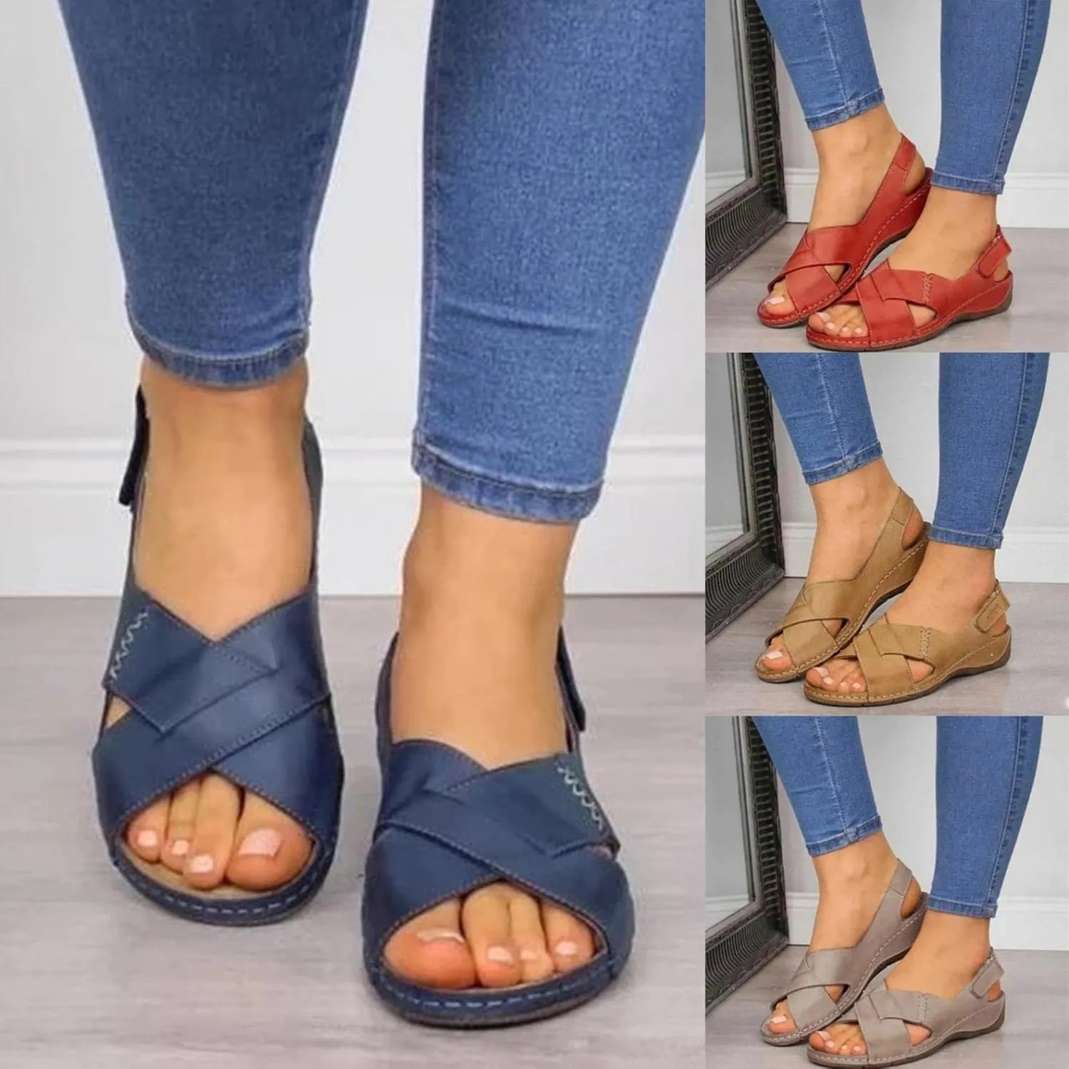 Gibobby Womens Sandals Dressy Summer Crystal Open Toe Flip Flops Shoes Flat Strappy Sandals Comfort Ladies Sandals