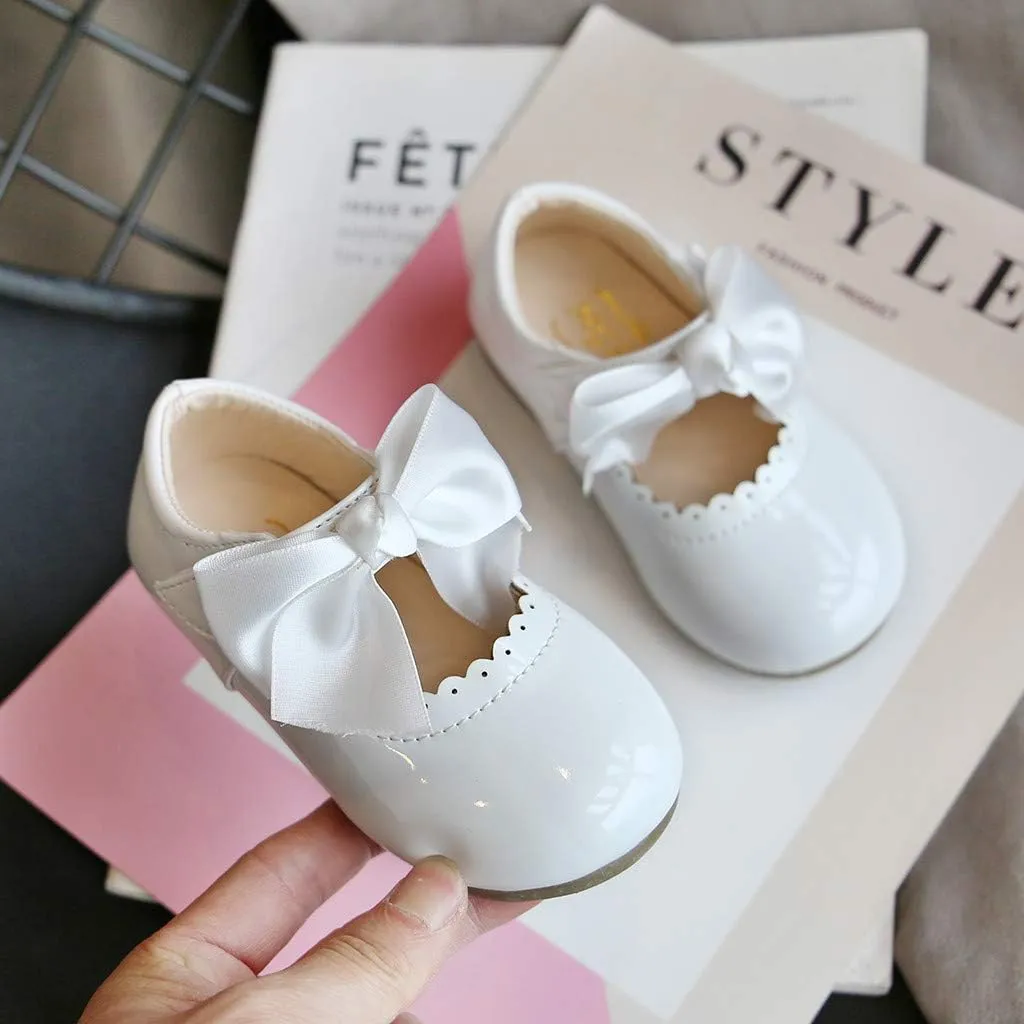 Girls Bow Sneaker Kids Flower Girl Dress Shoes Girl Ballet Flat P𝐚rty School Shoes Wedding Leather Soft Sole Non Slip