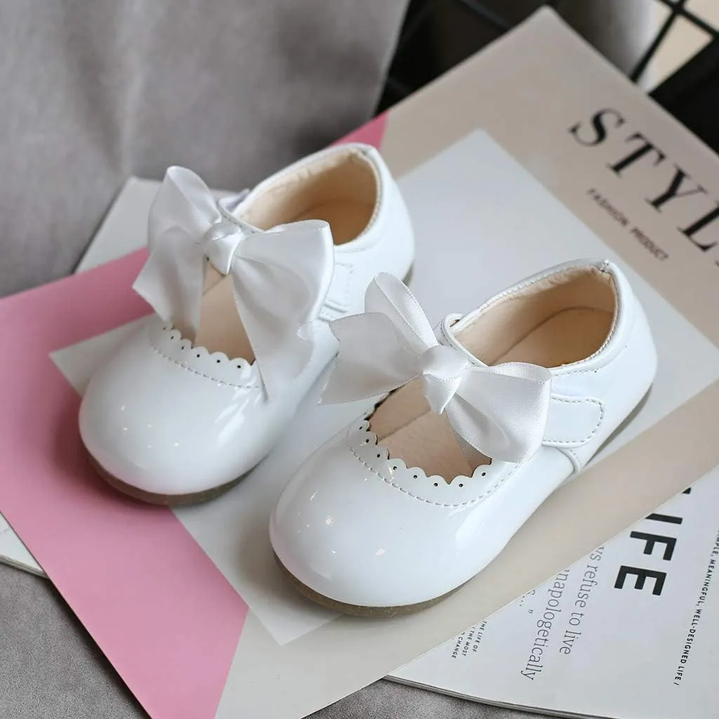 Girls Bow Sneaker Kids Flower Girl Dress Shoes Girl Ballet Flat P𝐚rty School Shoes Wedding Leather Soft Sole Non Slip