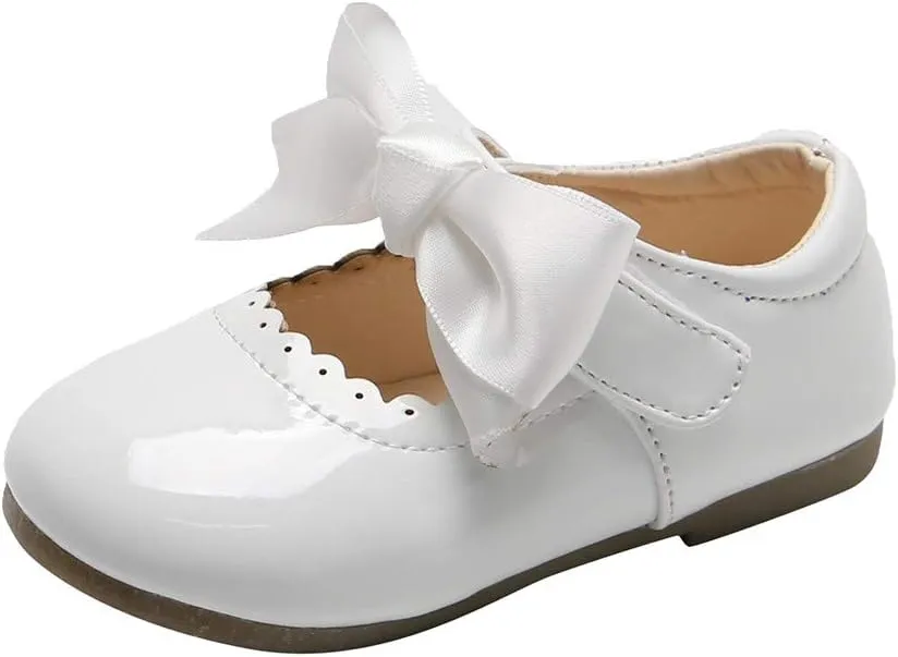 Girls Bow Sneaker Kids Flower Girl Dress Shoes Girl Ballet Flat P𝐚rty School Shoes Wedding Leather Soft Sole Non Slip