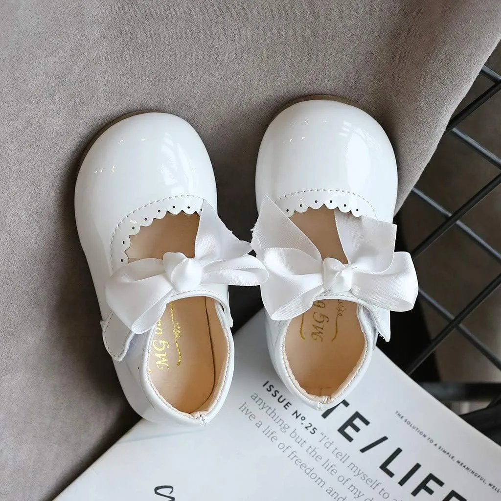 Girls Bow Sneaker Kids Flower Girl Dress Shoes Girl Ballet Flat P𝐚rty School Shoes Wedding Leather Soft Sole Non Slip