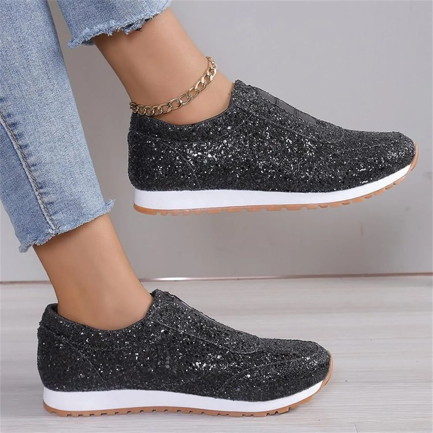 Glitter Womens Running Shoes Fashion Breathable Lace up Casual Summer Comfortable Outdoor Flat Bottom Walking Running Sneakers for Ladies