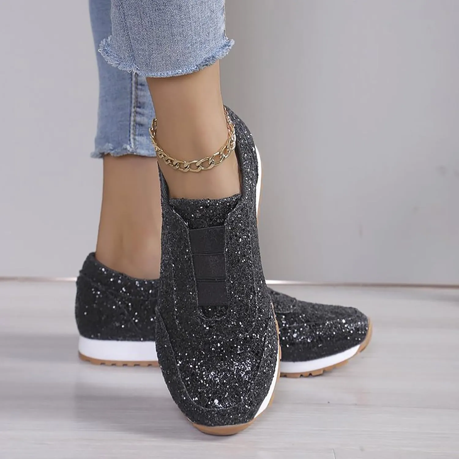 Glitter Womens Running Shoes Fashion Breathable Lace up Casual Summer Comfortable Outdoor Flat Bottom Walking Running Sneakers for Ladies