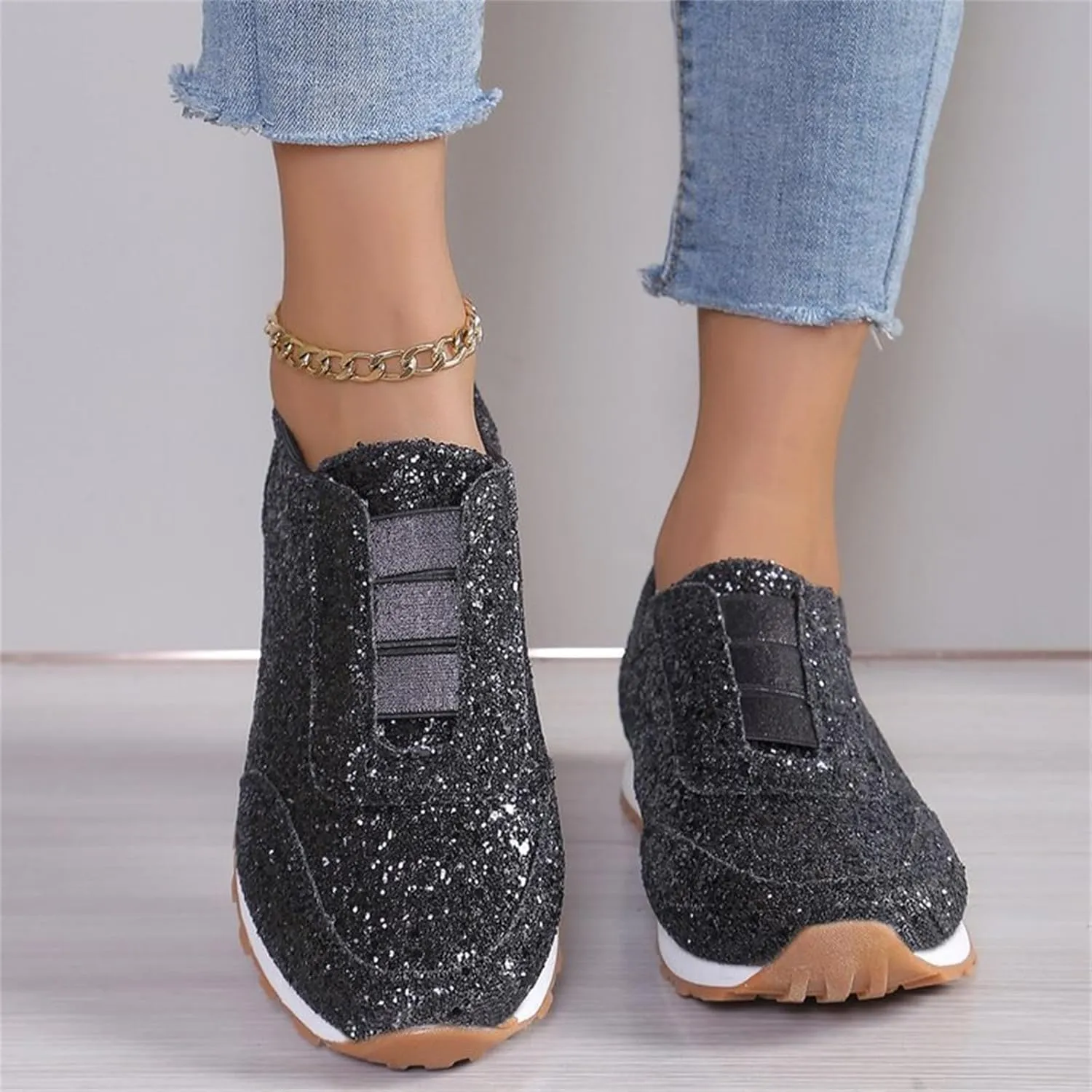 Glitter Womens Running Shoes Fashion Breathable Lace up Casual Summer Comfortable Outdoor Flat Bottom Walking Running Sneakers for Ladies