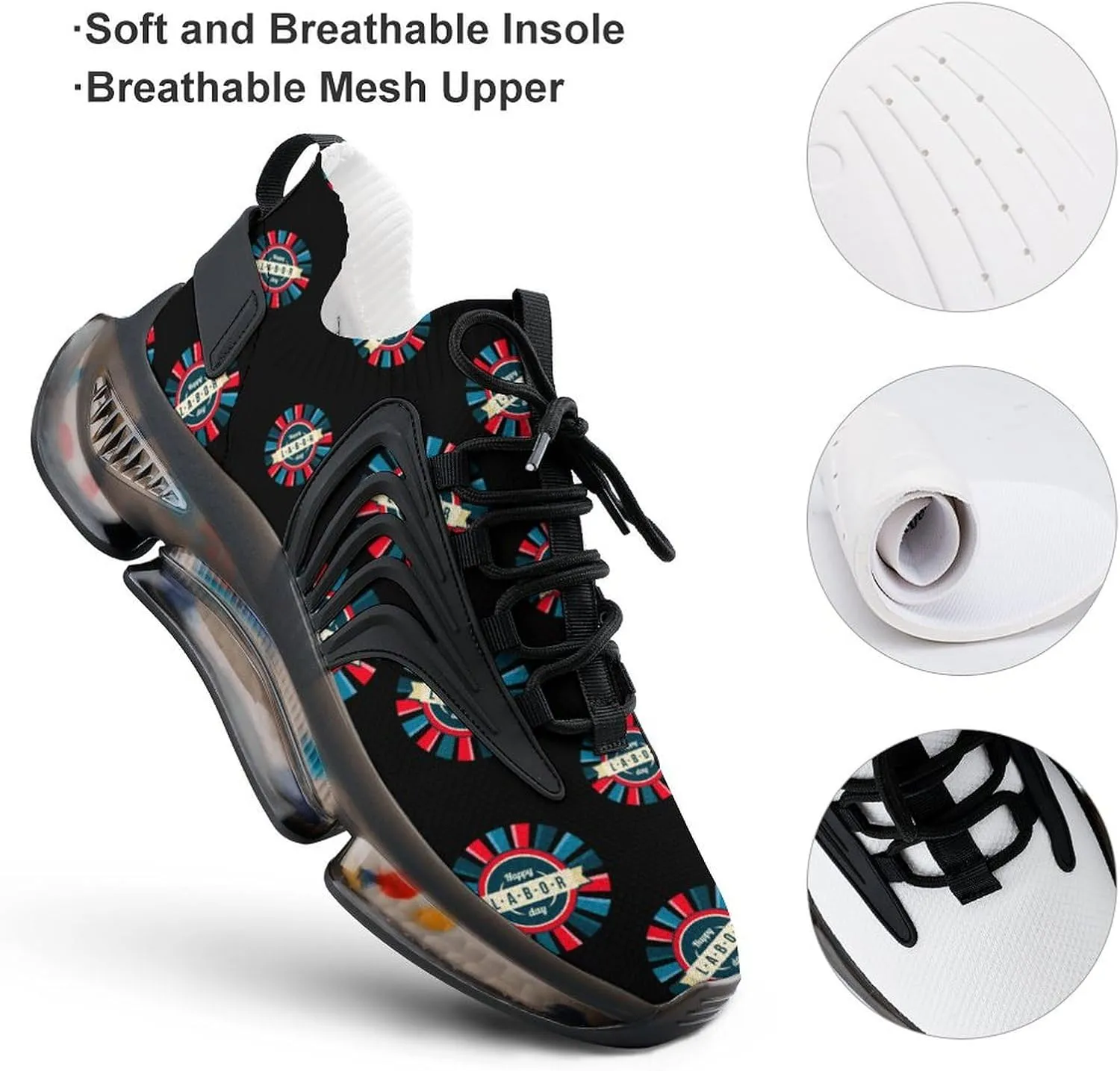 Happy Labor Day Men's Running Shoes Lightweight Walking Shoe Breathable Sneaker