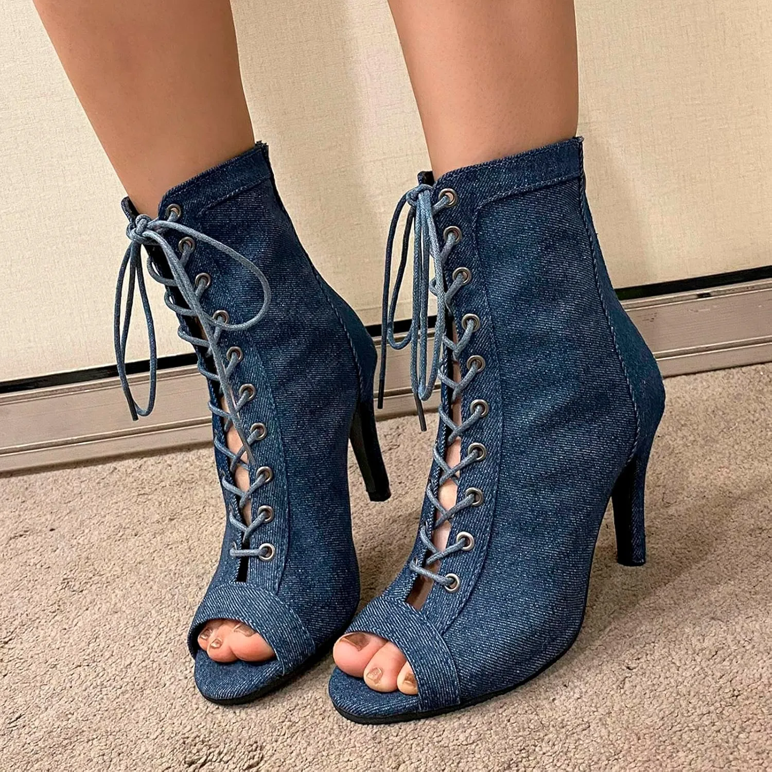 High Heels for Women Strappy Heels Classic Dress Sandals Open Toe Summer Booties Breathable Mesh Sandals