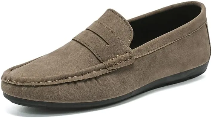 HOOENG Mens Loafers Shoe Suede Vamp Moe-Toe Penny Loafers Stitching Details Comfortable Anti-Slip Flexible Walking Slip-ons