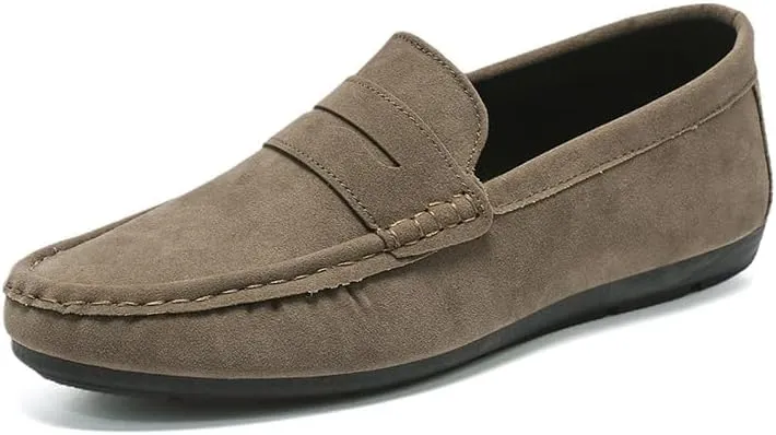 HOOENG Mens Loafers Shoe Suede Vamp Moe-Toe Penny Loafers Stitching Details Comfortable Anti-Slip Flexible Walking Slip-ons