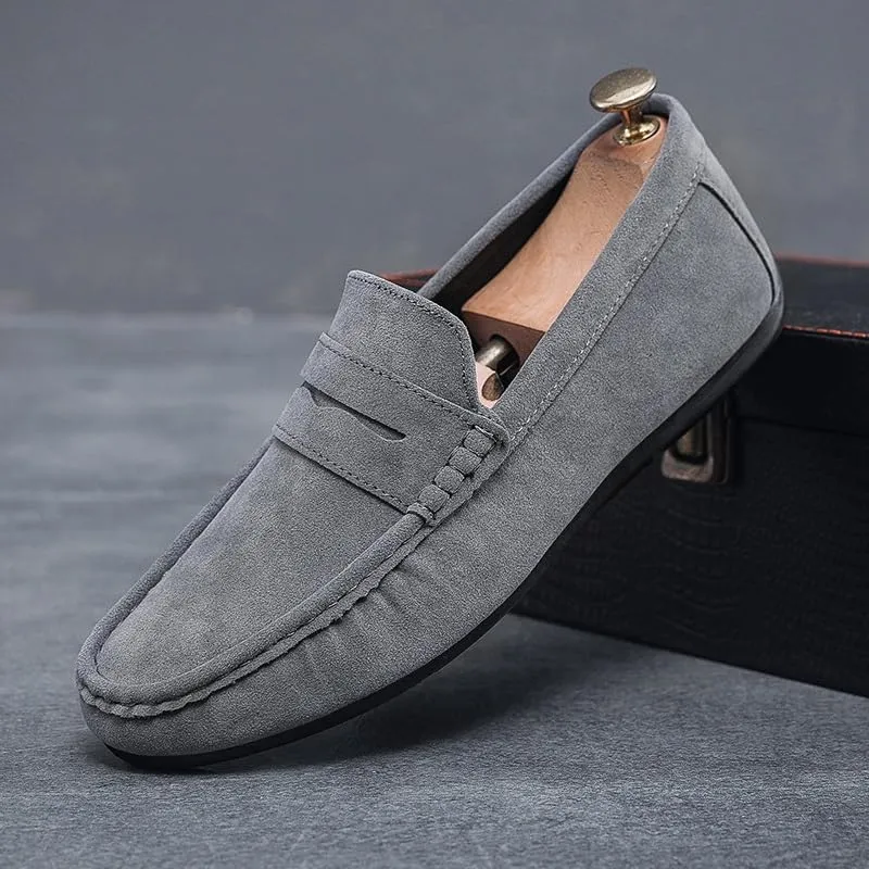 HOOENG Mens Loafers Shoe Suede Vamp Moe-Toe Penny Loafers Stitching Details Comfortable Anti-Slip Flexible Walking Slip-ons