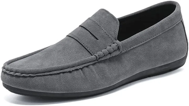 HOOENG Mens Loafers Shoe Suede Vamp Moe-Toe Penny Loafers Stitching Details Comfortable Anti-Slip Flexible Walking Slip-ons