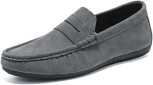 HOOENG Mens Loafers Shoe Suede Vamp Moe-Toe Penny Loafers Stitching Details Comfortable Anti-Slip Flexible Walking Slip-ons