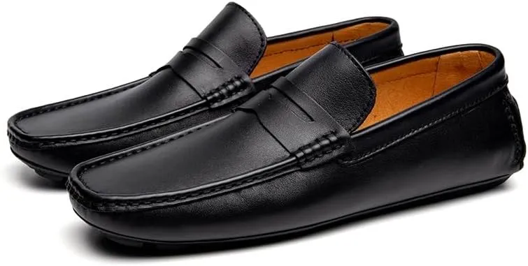 HOOENG Men's Loafers Square Toe Penny Loafers Faux Leather Comfortable Flexible Flat Heel Party Prom Slip-ons