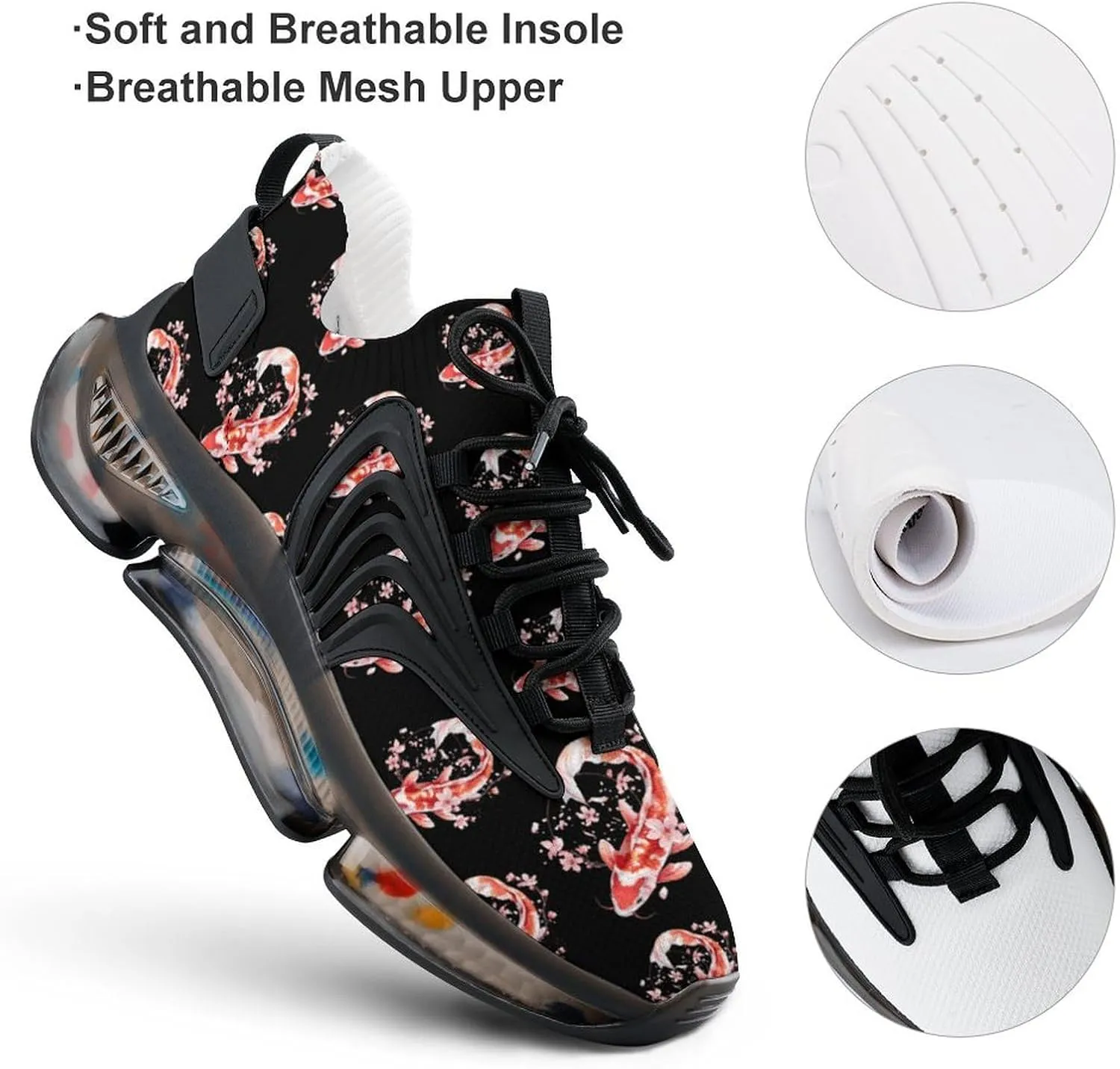Japanese Fish Cherry Flower Men's Running Shoes Lightweight Walking Shoe Breathable Sneaker