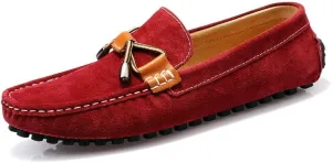 JIADELI Mens Loafers Shoe Nubuck Leather Driving Loafers Stitching Details Slip Resistant Flat Heel Flexible Fashion Slip-ons