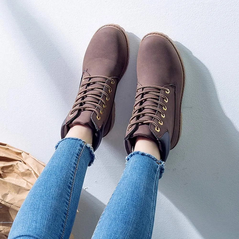 JITUUE Hiking Boots Women Winter Work Combat Cowboy Ankle Booties Waterproof Lace up Low Heel for Hunter Casual