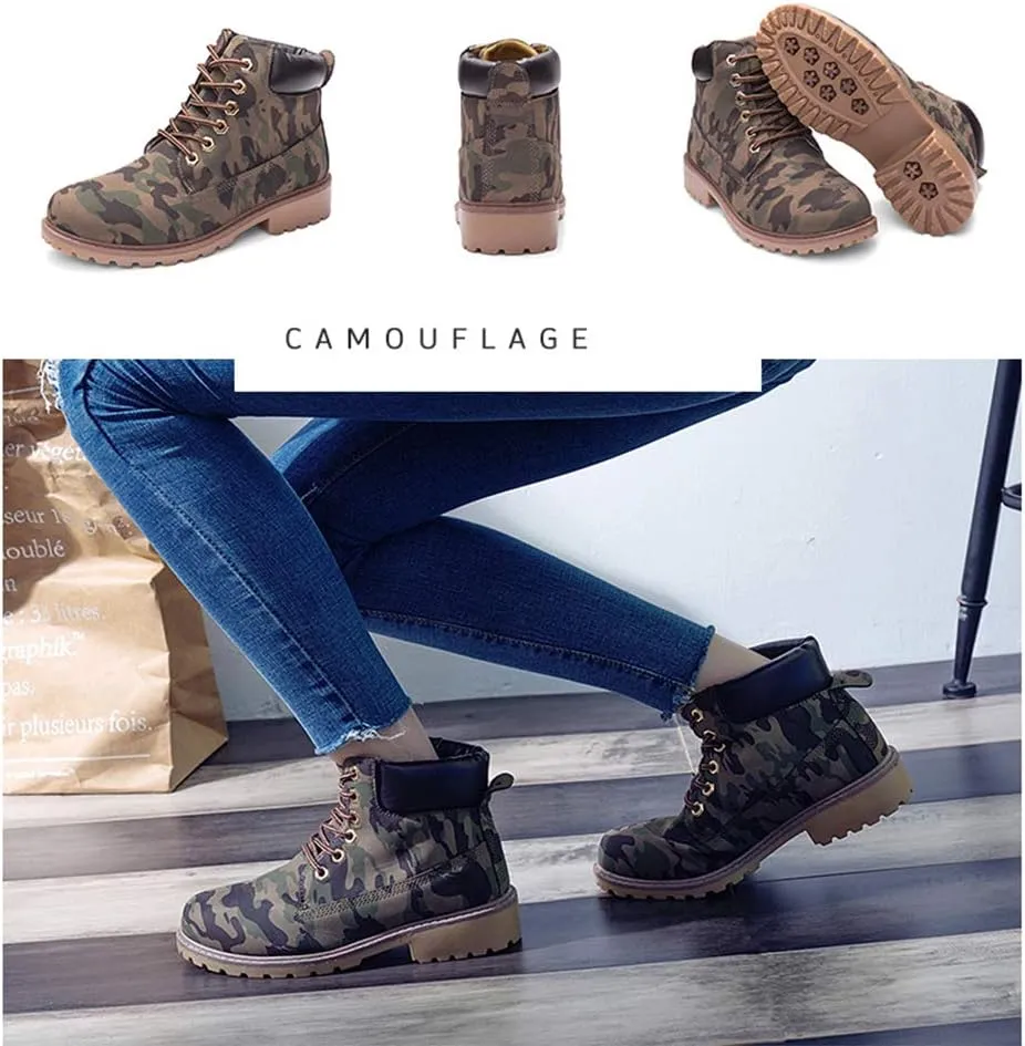 JITUUE Hiking Boots Women Winter Work Combat Cowboy Ankle Booties Waterproof Lace up Low Heel for Hunter Casual