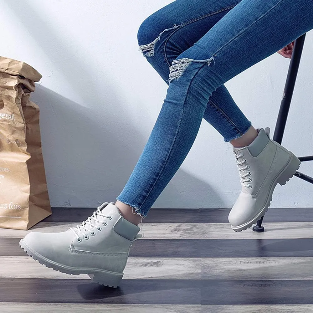 JITUUE Hiking Boots Women Winter Work Combat Cowboy Ankle Booties Waterproof Lace up Low Heel for Hunter Casual
