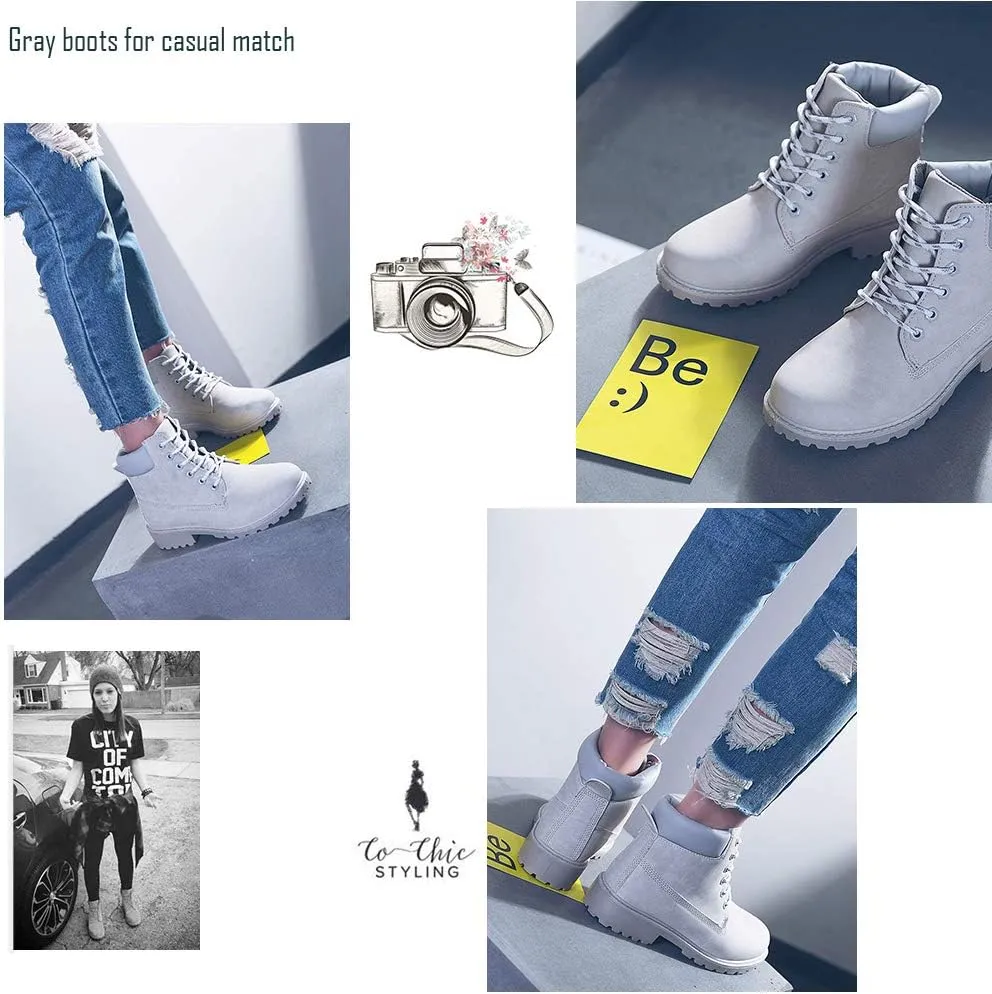 JITUUE Hiking Boots Women Winter Work Combat Cowboy Ankle Booties Waterproof Lace up Low Heel for Hunter Casual