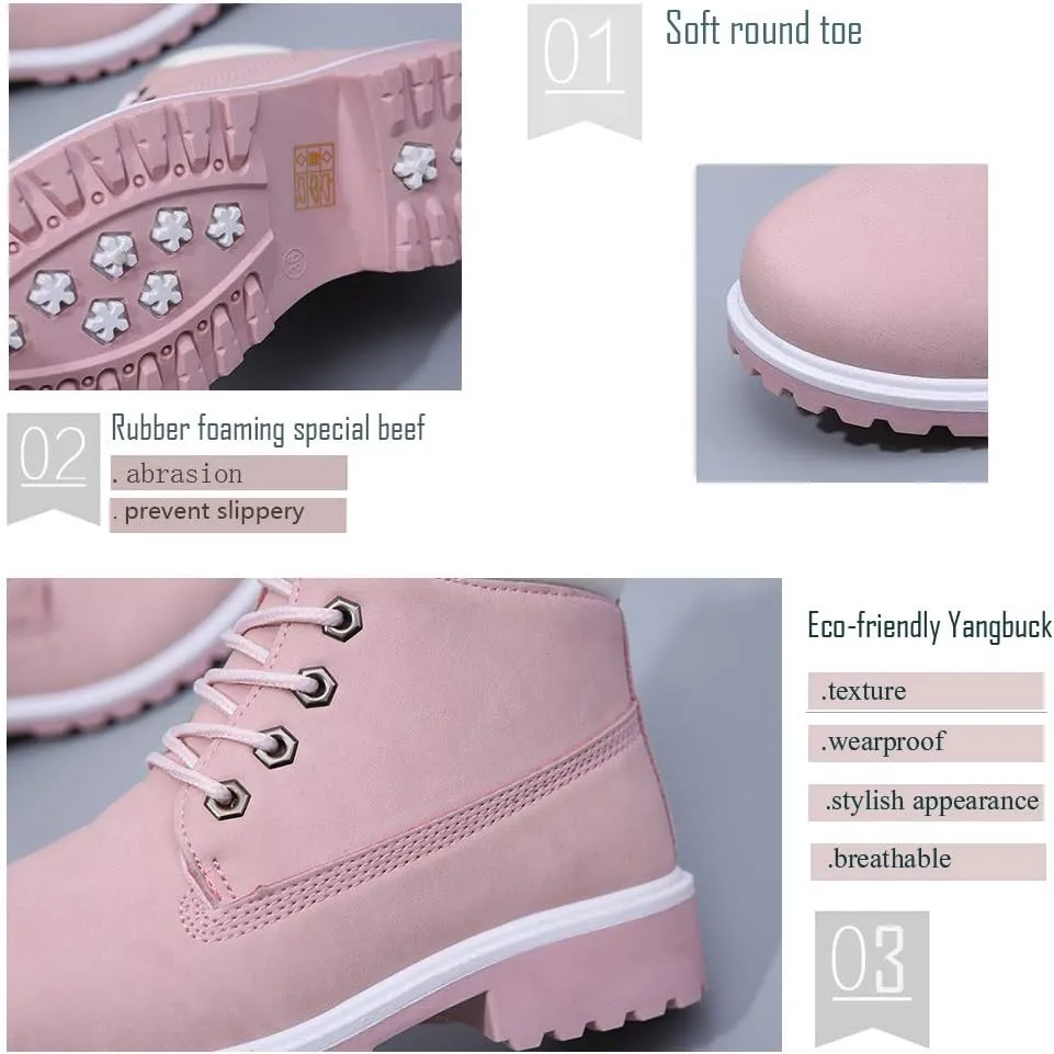 JITUUE Hiking Boots Women Winter Work Combat Cowboy Ankle Booties Waterproof Lace up Low Heel for Hunter Casual