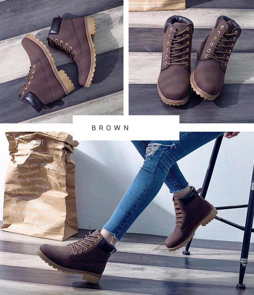 JITUUE Hiking Boots Women Winter Work Combat Cowboy Ankle Booties Waterproof Lace up Low Heel for Hunter Casual