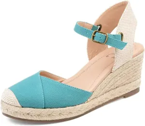 Journee Women's Comfort Foam Ashlyn Espadrille Wedge Sandals Teal, 10 Wide