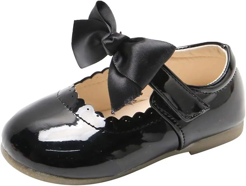 Kids Girls Leather Sneaker with Bows Toddler Baby Infant Newborn Soft Sole Ankle Flat Sport Shoes Outdoor Dance Shoes