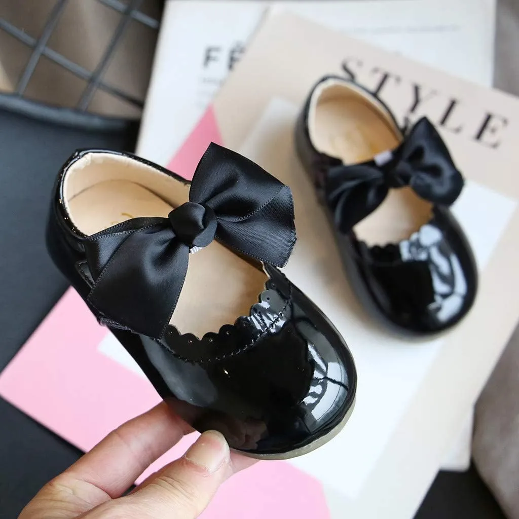 Kids Girls Leather Sneaker with Bows Toddler Baby Infant Newborn Soft Sole Ankle Flat Sport Shoes Outdoor Dance Shoes