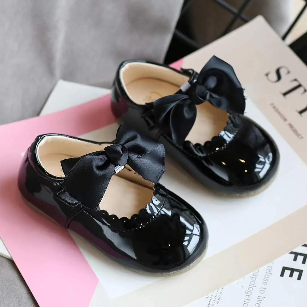 Kids Girls Leather Sneaker with Bows Toddler Baby Infant Newborn Soft Sole Ankle Flat Sport Shoes Outdoor Dance Shoes