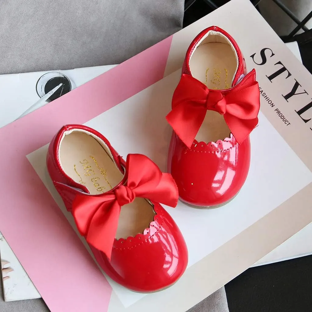 Kids Girls Leather Sneaker with Bows Toddler Baby Infant Newborn Soft Sole Ankle Flat Sport Shoes Outdoor Dance Shoes