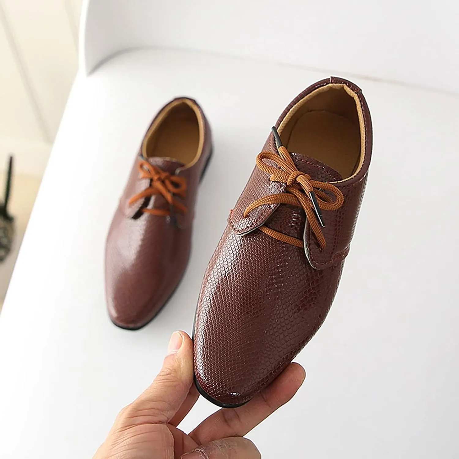 Kids Lace Leather Sneakers Toddler Boys School Uniform Formal Dance Shoes Summer Casual Non Slip Ankle Lightweight Shoes