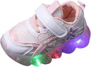 Kids Light Up Shoes Girls Boys Breathable Luminous Soft Sole Running Sport Sneaker Lace-Up Lightweight Soft Trainer
