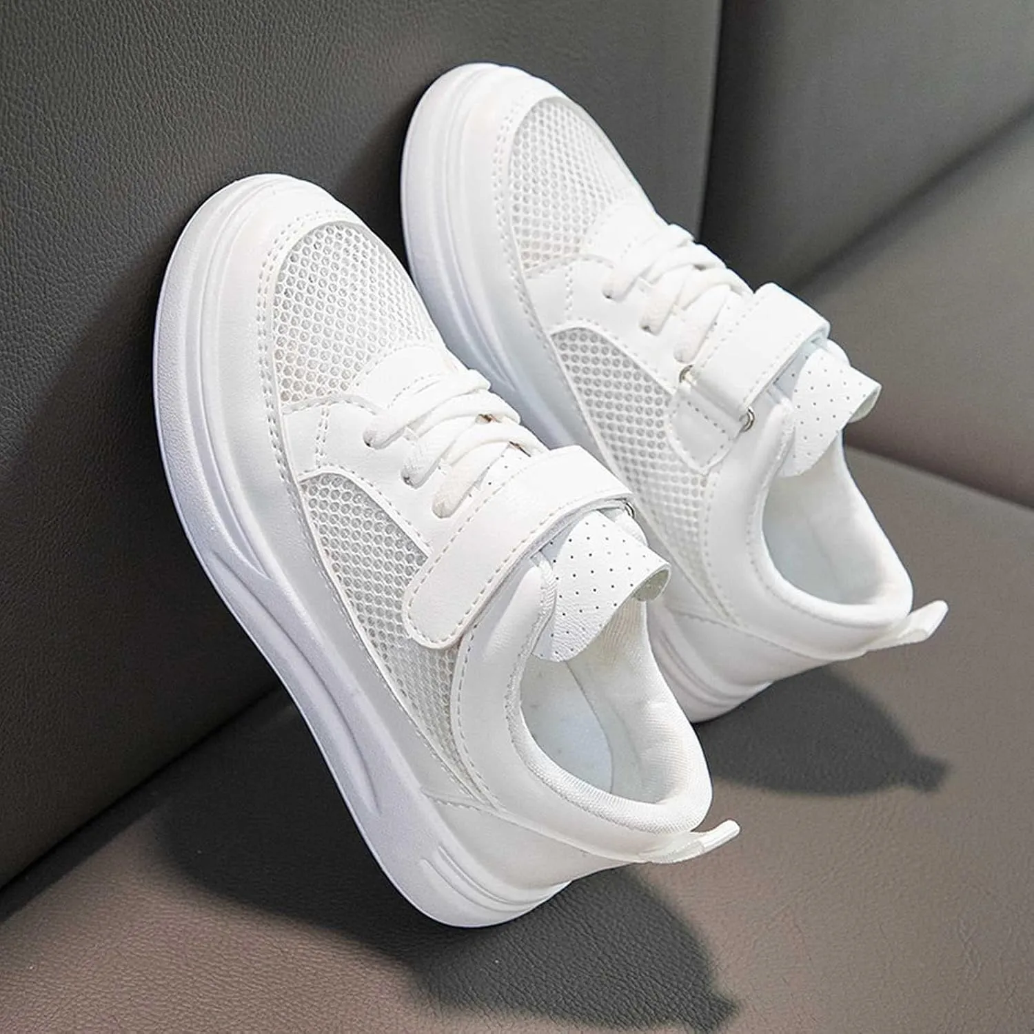 Kids Mesh Breathable Sneakers Hook Loop Lace Ankle Running Casual Non Slip Sport Shoes Youth Childrens Lightweight