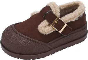 Kids Open Toe Fuzzy Sneakers Boys Girls Western Leather Non Slip Shoes Outdoor Warm Comfy Thick Soft Sole Booties