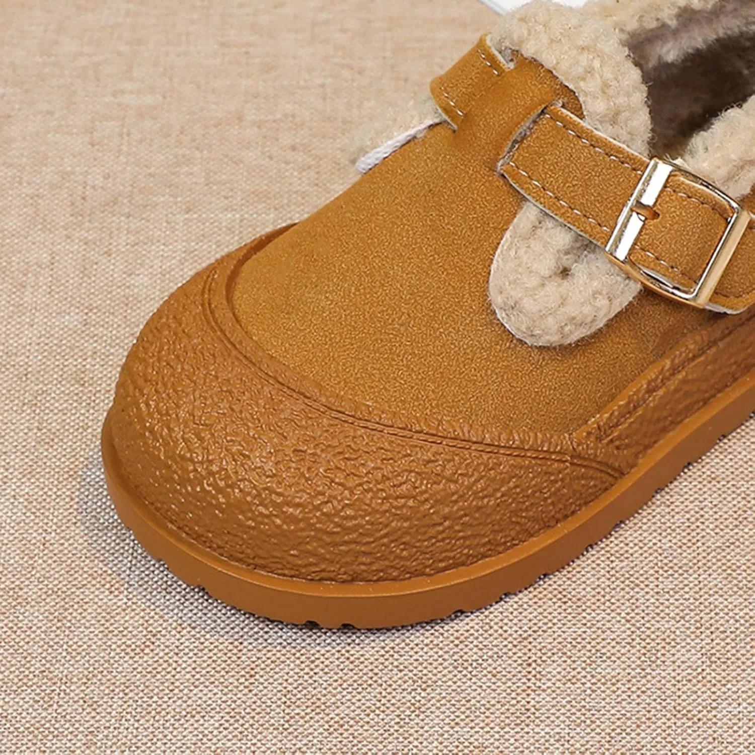 Kids Open Toe Fuzzy Sneakers Boys Girls Western Leather Non Slip Shoes Outdoor Warm Comfy Thick Soft Sole Booties