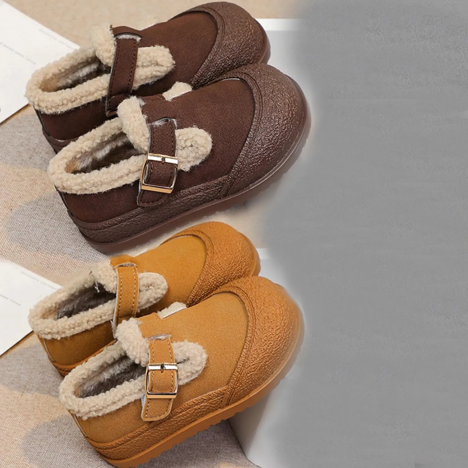 Kids Open Toe Fuzzy Sneakers Boys Girls Western Leather Non Slip Shoes Outdoor Warm Comfy Thick Soft Sole Booties