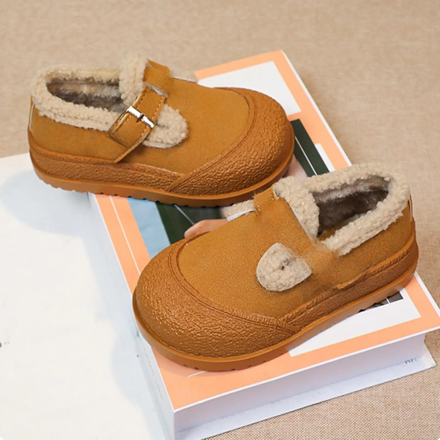 Kids Open Toe Fuzzy Sneakers Boys Girls Western Leather Non Slip Shoes Outdoor Warm Comfy Thick Soft Sole Booties