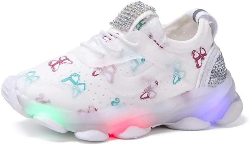 Kids Unisex Lights up Sneakers Sequins Glitters Non Slip Lace Running Sport Shoes Toddler Summer Lightweight Shoes