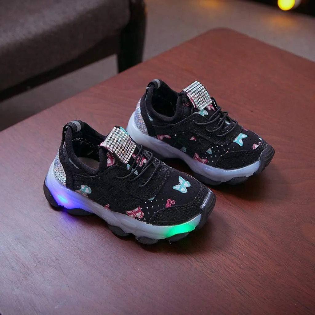 Kids Unisex Lights up Sneakers Sequins Glitters Non Slip Lace Running Sport Shoes Toddler Summer Lightweight Shoes