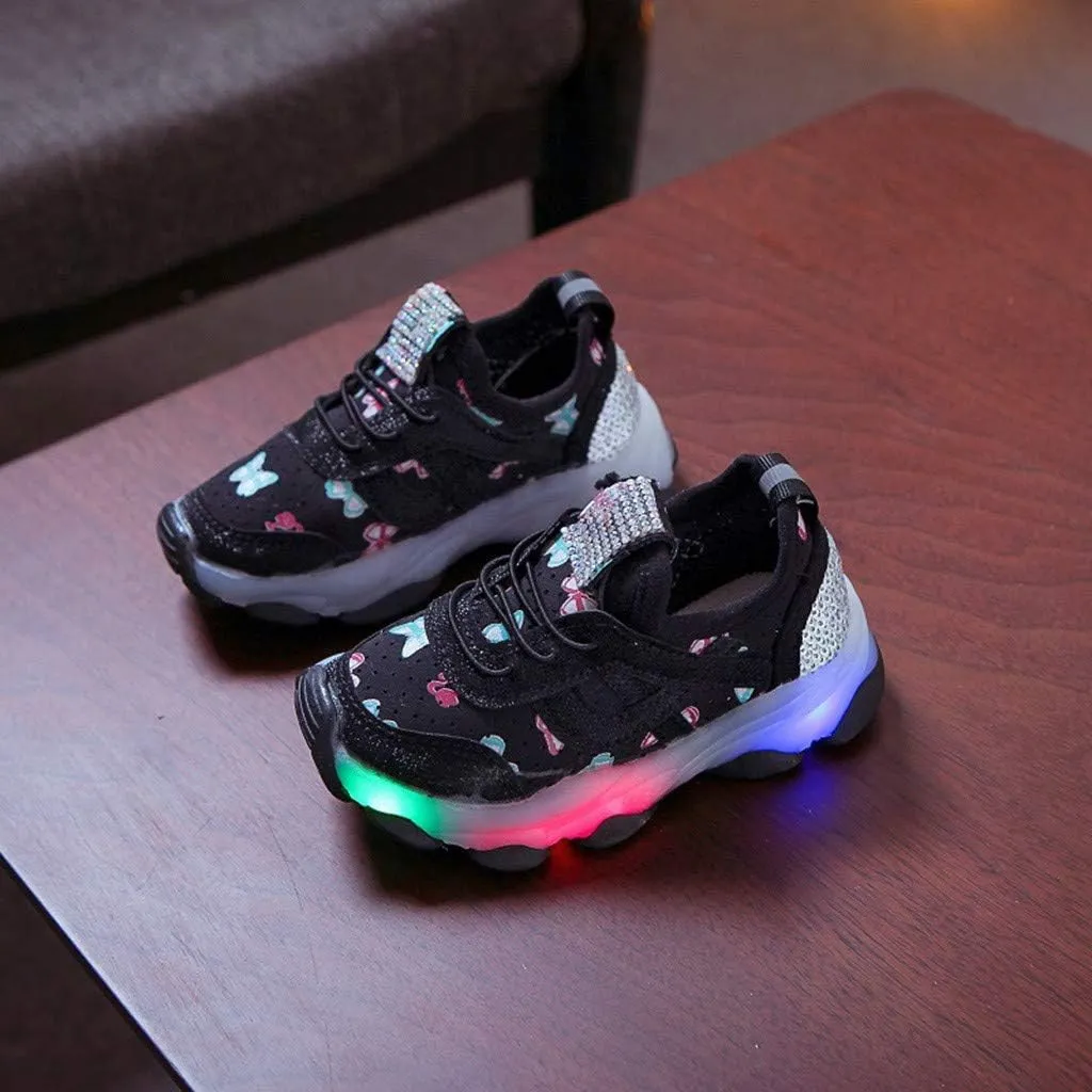 Kids Unisex Lights up Sneakers Sequins Glitters Non Slip Lace Running Sport Shoes Toddler Summer Lightweight Shoes