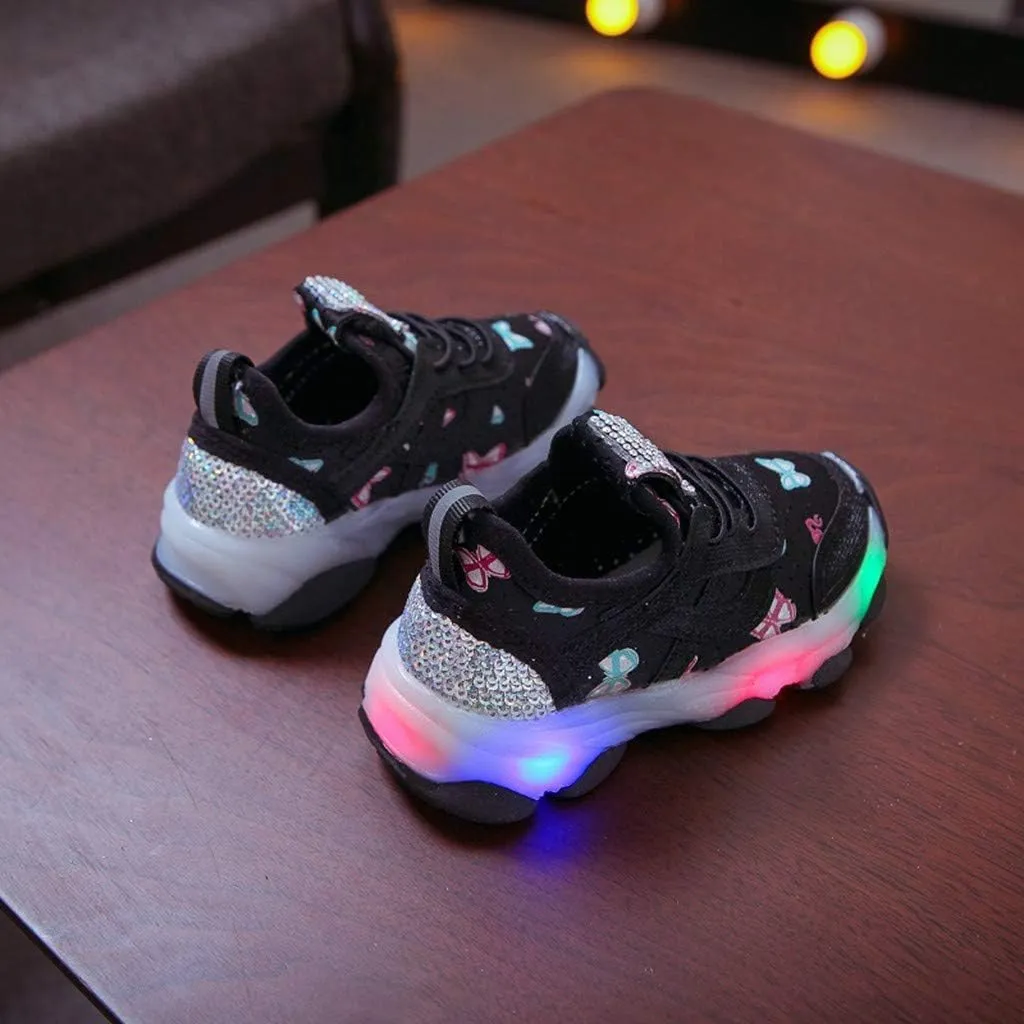 Kids Unisex Lights up Sneakers Sequins Glitters Non Slip Lace Running Sport Shoes Toddler Summer Lightweight Shoes