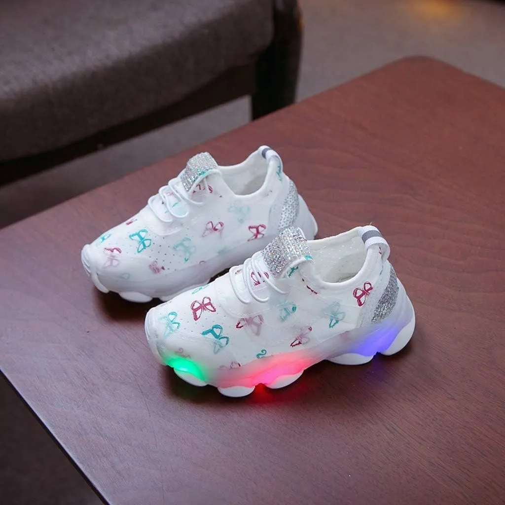 Kids Unisex Lights up Sneakers Sequins Glitters Non Slip Lace Running Sport Shoes Toddler Summer Lightweight Shoes