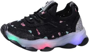 Kids Unisex Lights up Sneakers Sequins Glitters Non Slip Lace Running Sport Shoes Toddler Summer Lightweight Shoes