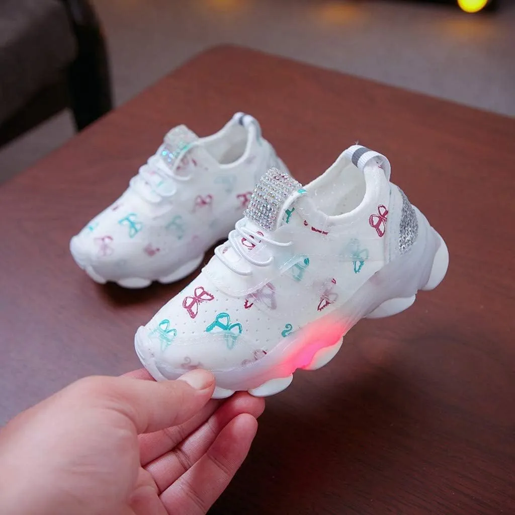 Kids Unisex Lights up Sneakers Sequins Glitters Non Slip Lace Running Sport Shoes Toddler Summer Lightweight Shoes